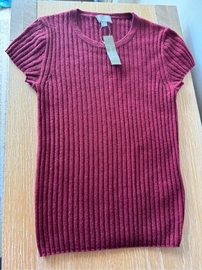 NWT! J. CREW Women’s Featherweight cashmere ribbed sweater-tee Bordeaux Berry XS
